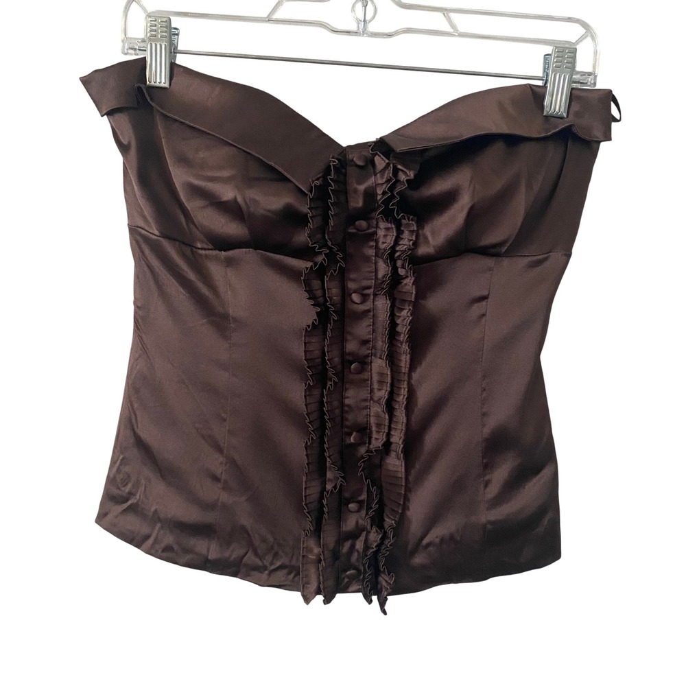 Arden B Brown Silk Blend Strapless Ruffle Corset Top Coco Y2K Size M Boning